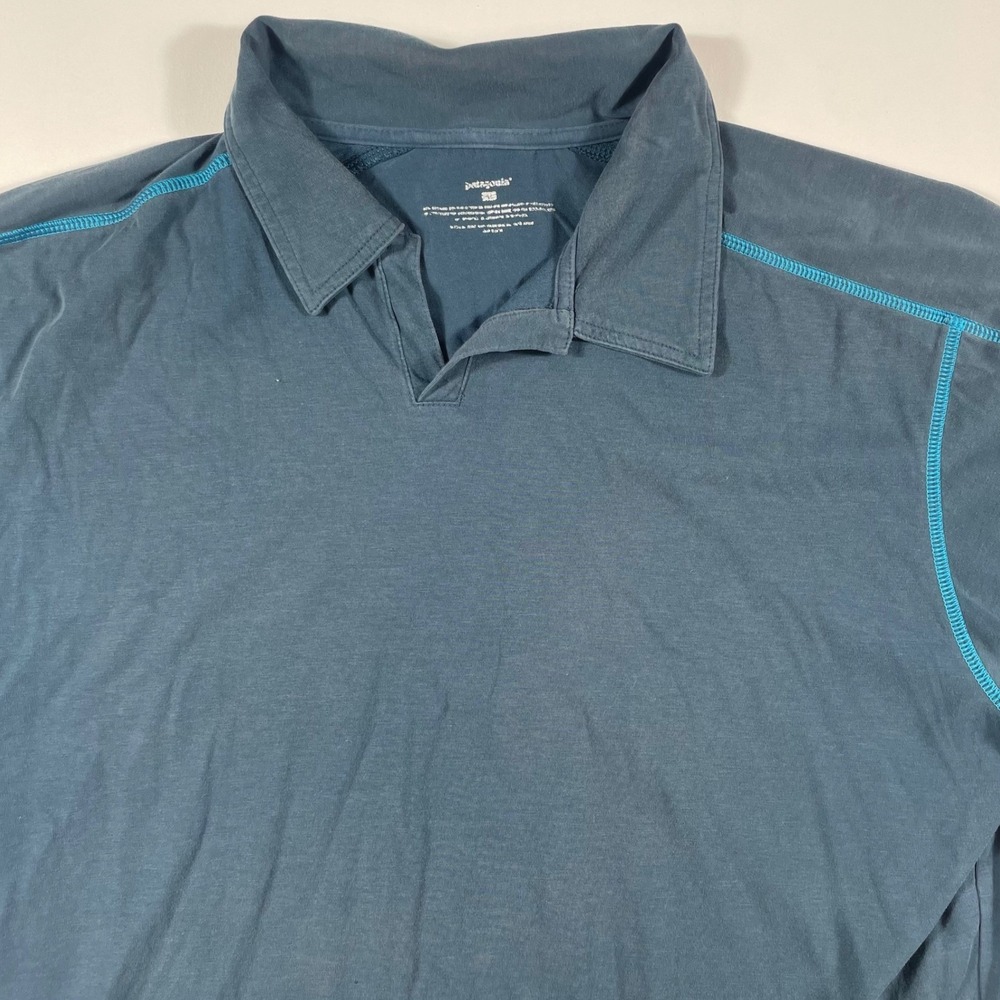 Patagonia Polo Shirt Mens XL Short Sleeve Contrast Stitch Blue Casual‎
